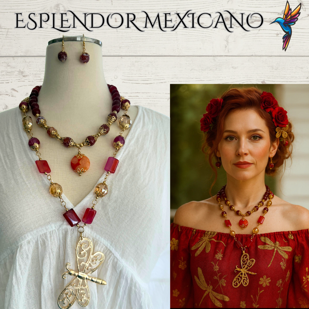 ❤️🧡 Dragonfly Elegance Necklace – Handmade in Mexico