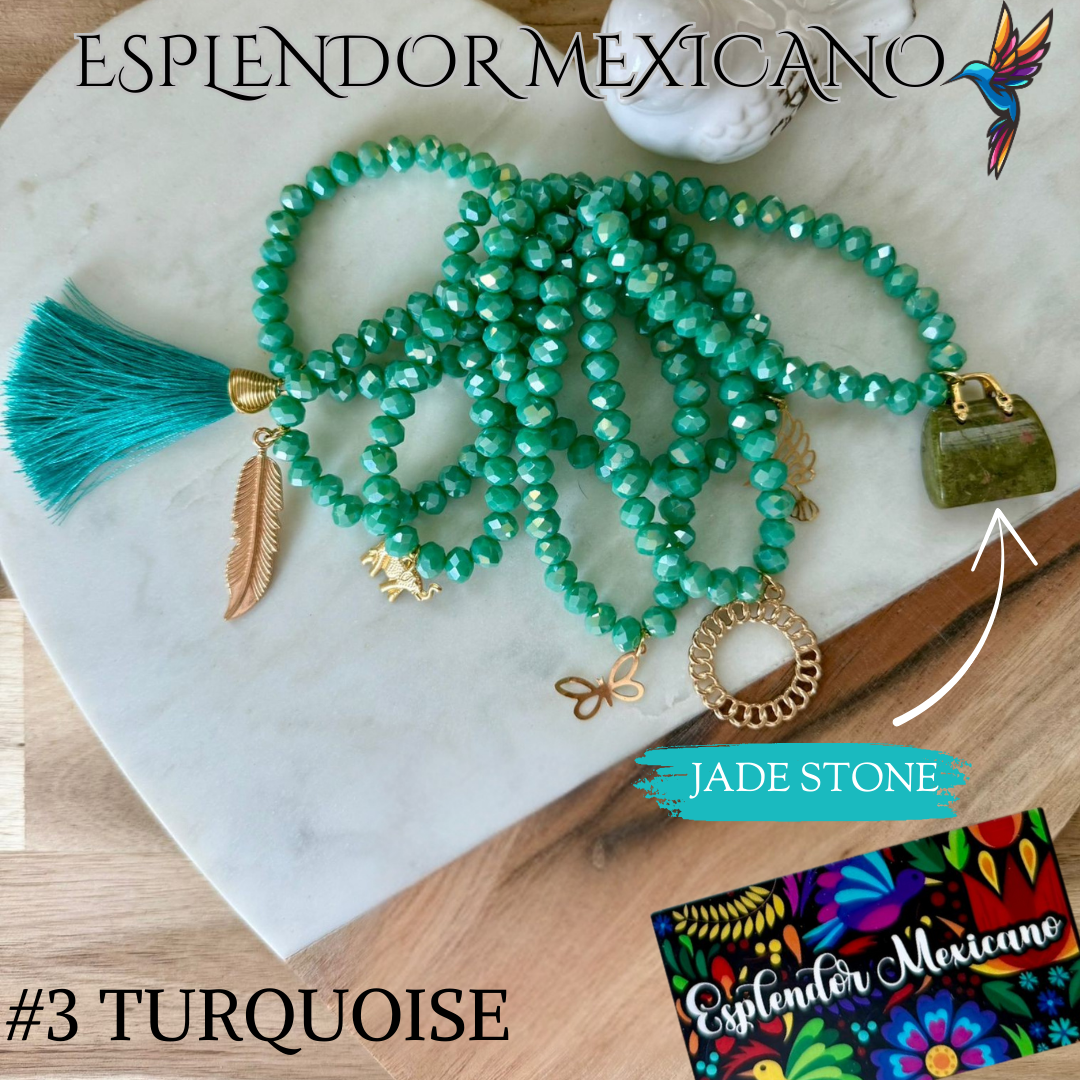 β¨ Handmade Natural Stone Semanario Bracelet Set β Mexican Artisan Jewelry