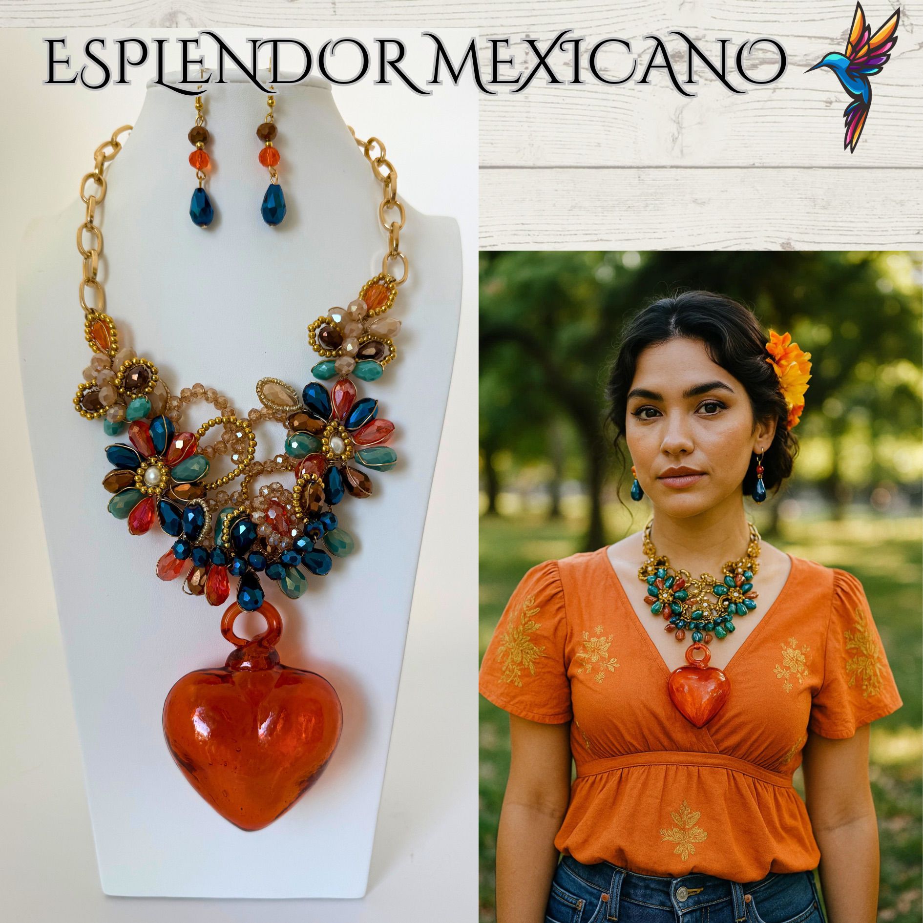 ๐งก Hand-Blown Glass Heart Necklace Set โ Handmade in Mexico