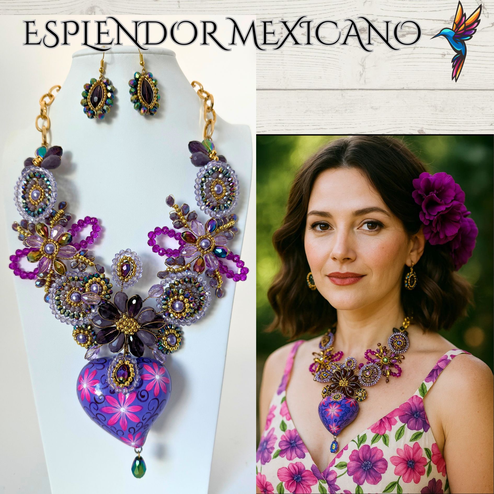 💗✨ Floral Heart Necklace Set – Handmade in Mexico