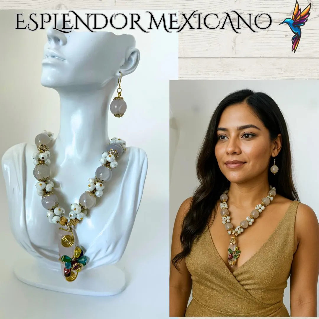 π€ White Agate & Quartz Necklace Set
