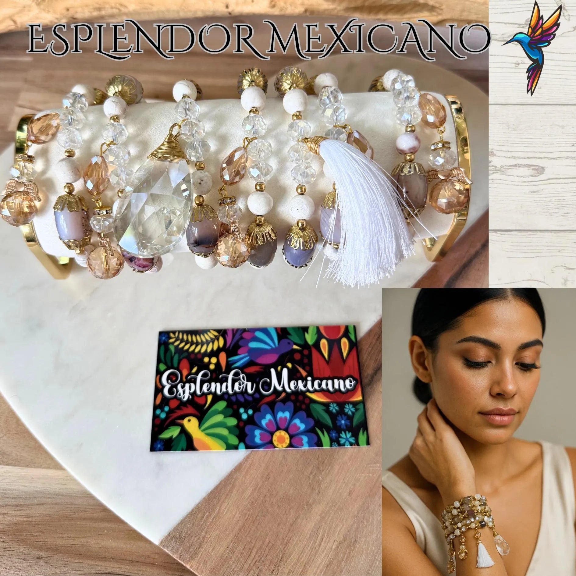 Mexican Handmade Semanario Bracelet /Set of 7 bracelets with Angels/Made by Artisans/Beaded Bracelet/Made in Mexico/Glass and natural Stones