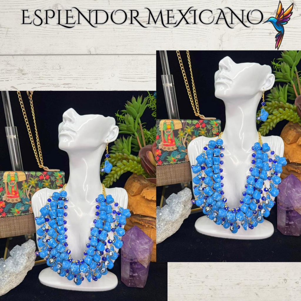 Mexican Artisanal Talavera Jarritos Jewelry Set/ Clay Necklace & Earrings/Mexican Jewelry/Handmade Boho Jewelry/Ethnic Necklace/Latina Style
