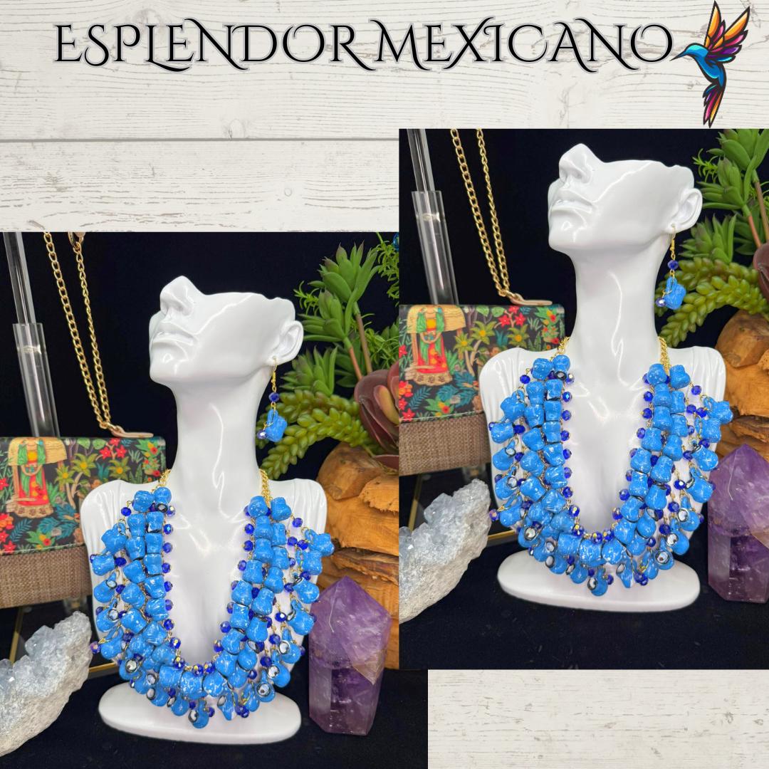 Mexican Artisanal Talavera Jarritos Jewelry Set/ Clay Necklace & Earrings/Mexican Jewelry/Handmade Boho Jewelry/Ethnic Necklace/Latina Style