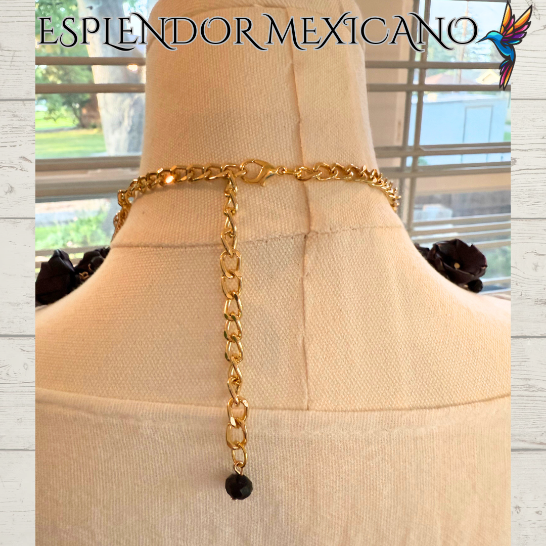 🖤 Natural Palm Statement Necklace Set – Handmade with Glass Beads