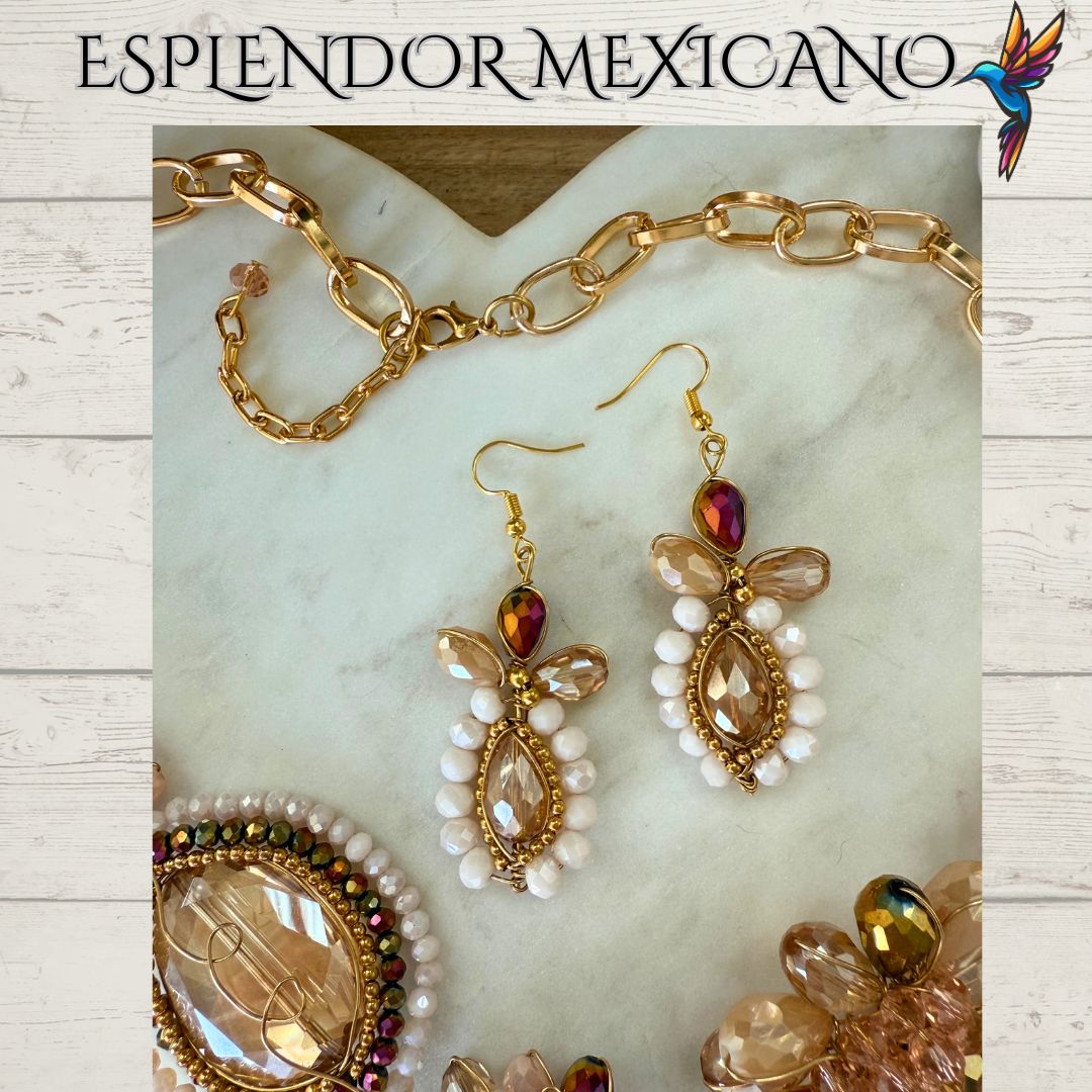 💛✨ Nude Floral Heart Necklace Set – Handmade in Mexico