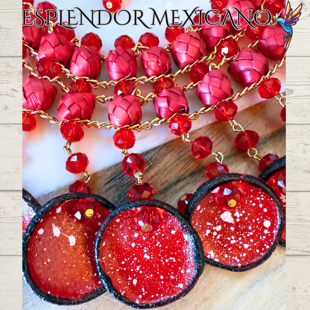 ❤️ Fiesta Dreams Statement Necklace Set – Talavera Clay Platitos, Palm & Glass Beads