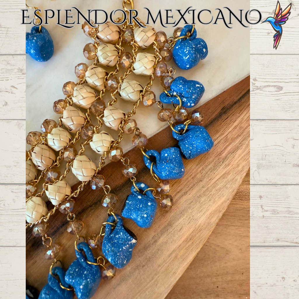 Fiesta Dreams Statement Necklace Set – Hand-Painted Jarritos, Palm & Glass Beads