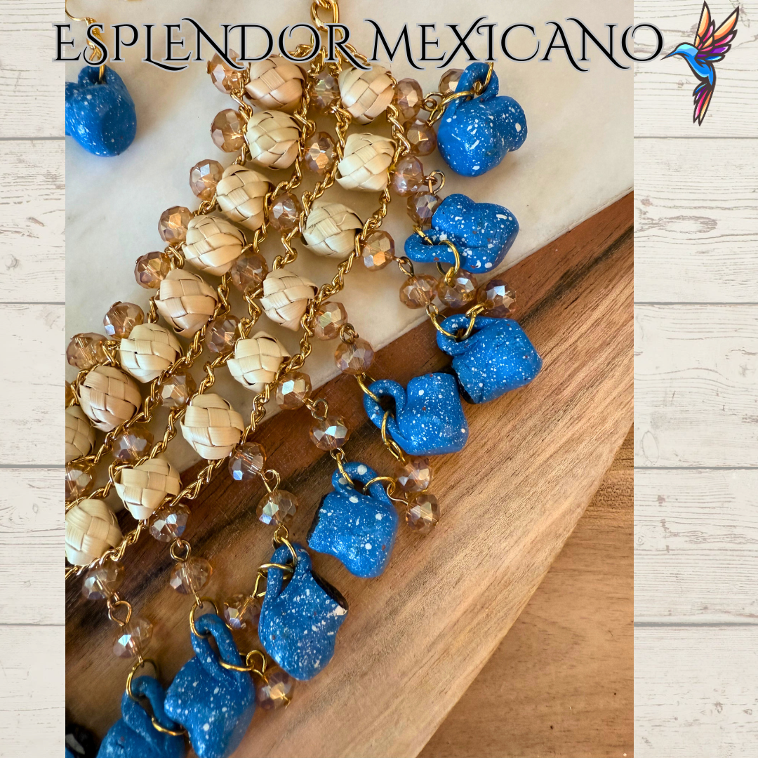 Fiesta Dreams Statement Necklace Set – Hand-Painted Jarritos, Palm & Glass Beads