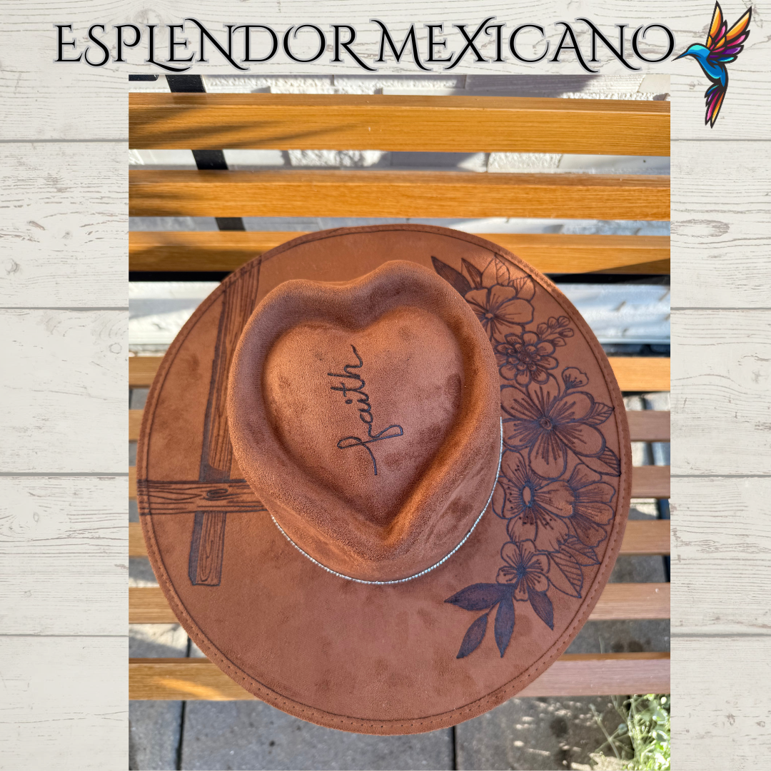 🤎 Handmade Suede Western Hat – “Faith” Design