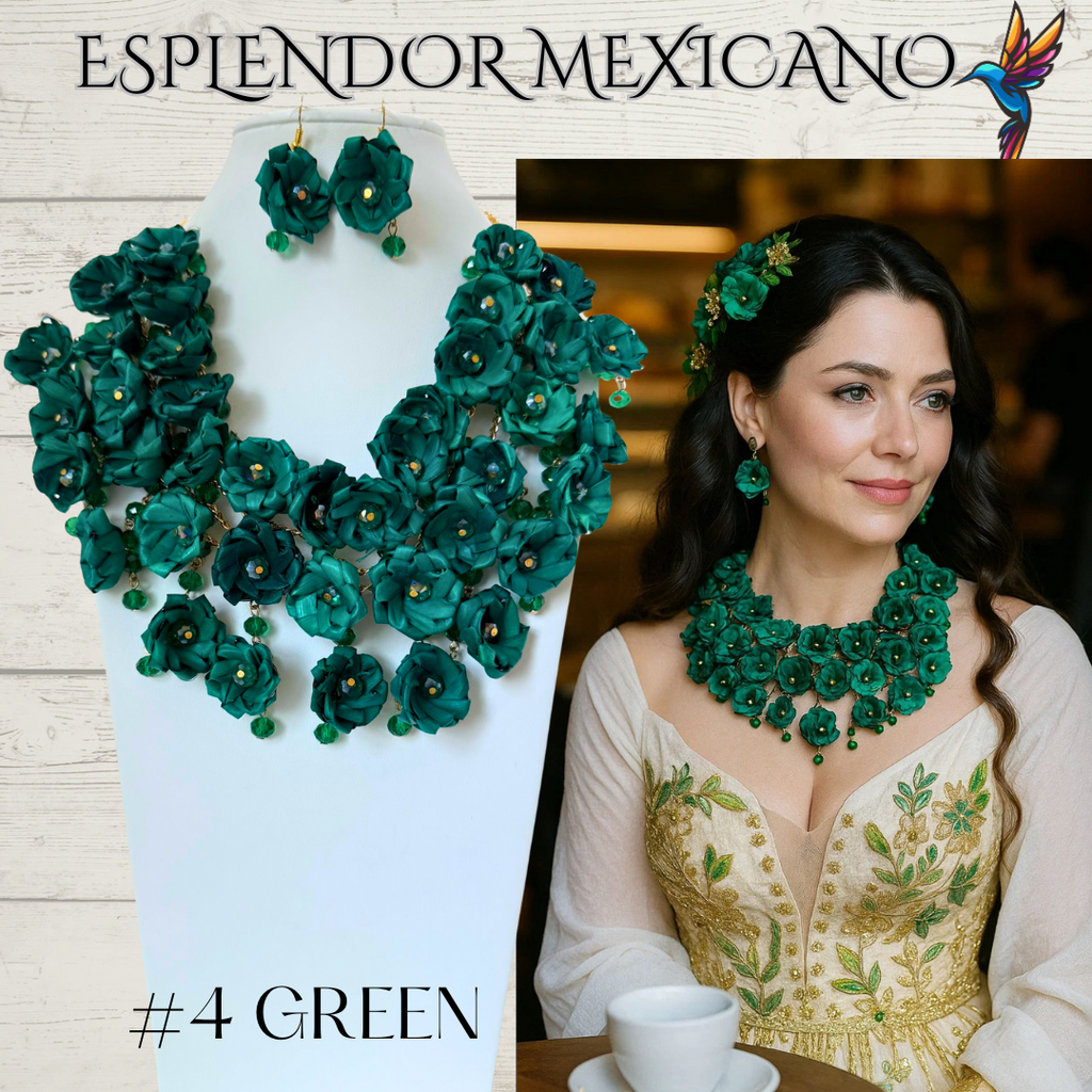 ❤️🤍💚💙 Rosalía Bloom Statement Necklace Set – Handmade Palm & Glass Beads