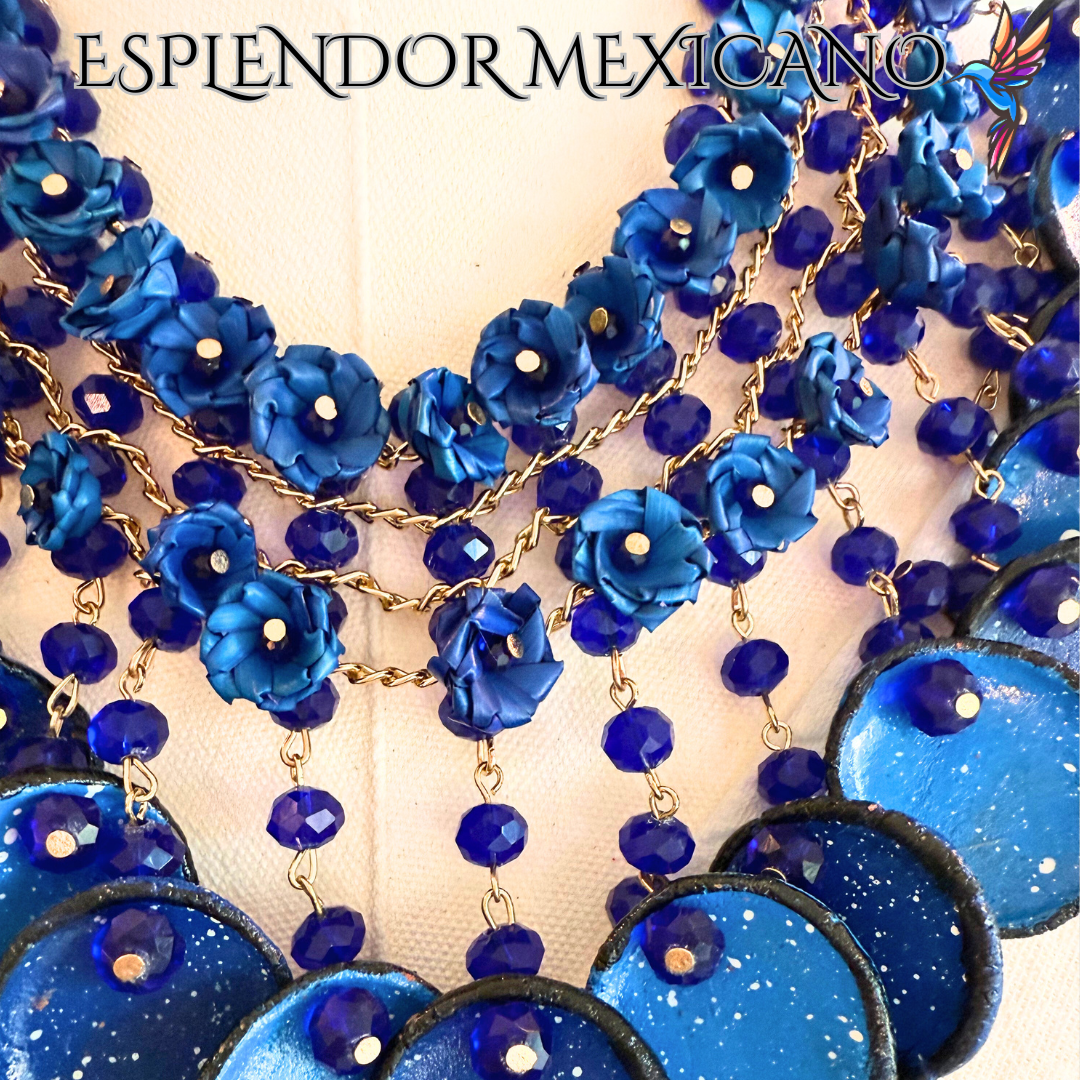💙 Fiesta Dreams Statement Necklace Set – Talavera Clay, Palm & Glass Beads