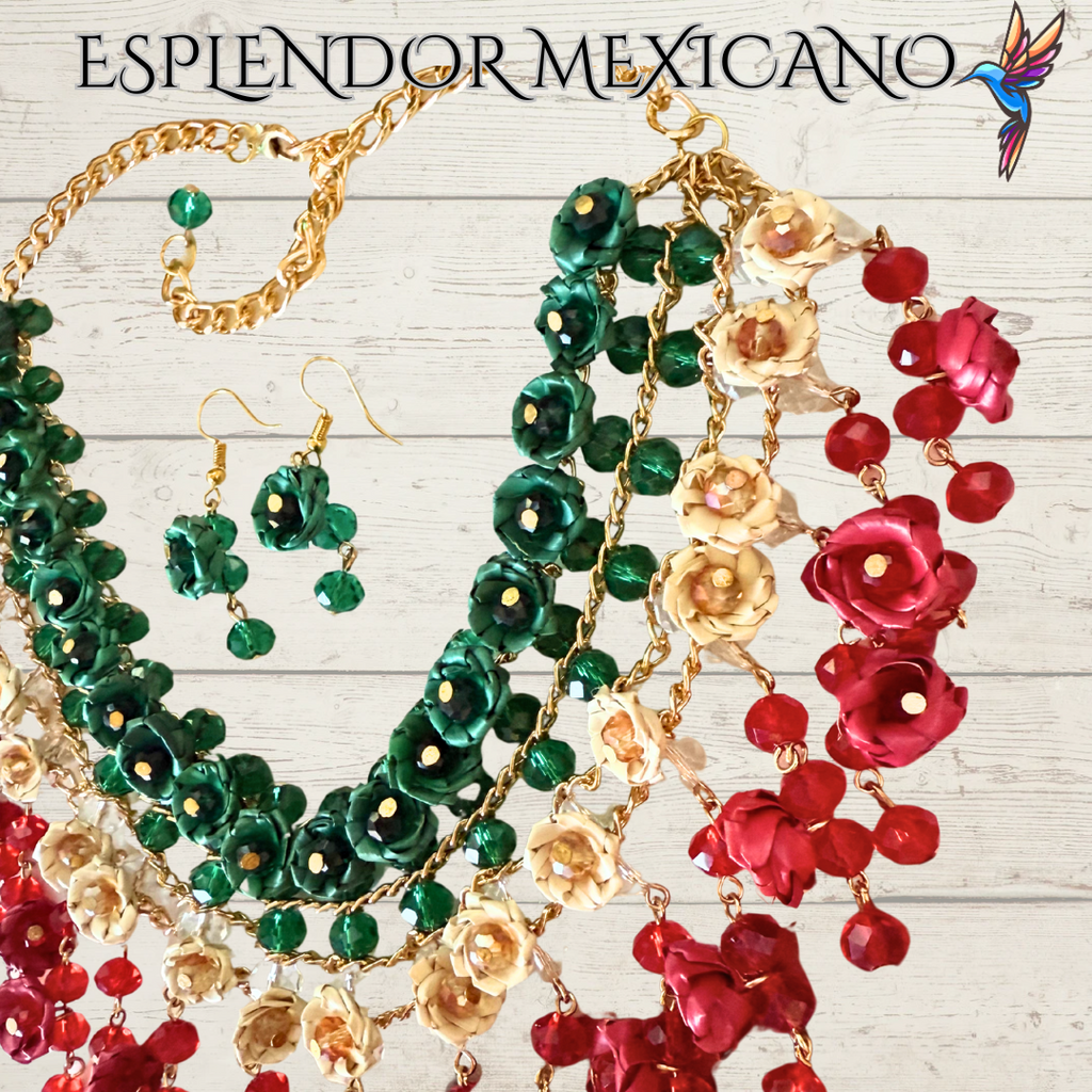 💚🤍❤️ Natural Palm Statement Necklace Set – Handmade & Glass Beads