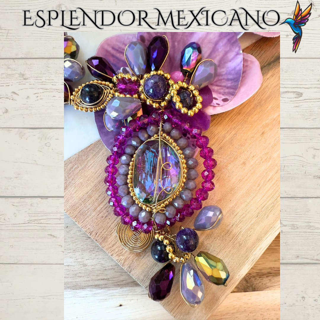 🌸 Orchid Statement Necklace Set – Handmade in Mexico
