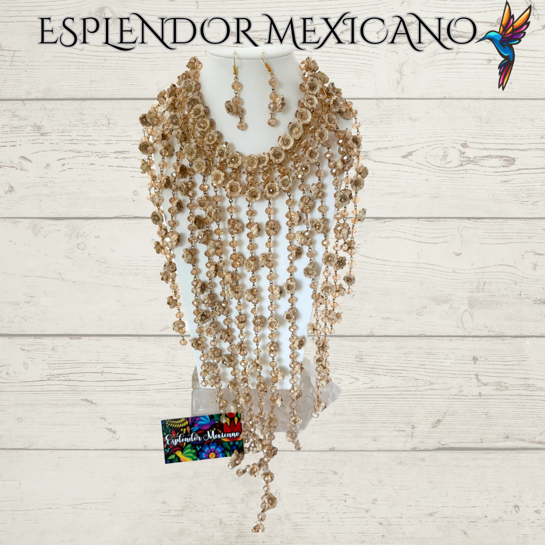 Mexican Artisanal Palm Necklace Jewelry Set/Palm Necklace & Earrings/Mexican Jewelry/Ethnic Necklace/Latina Style/Handmade in Mexico/Boho