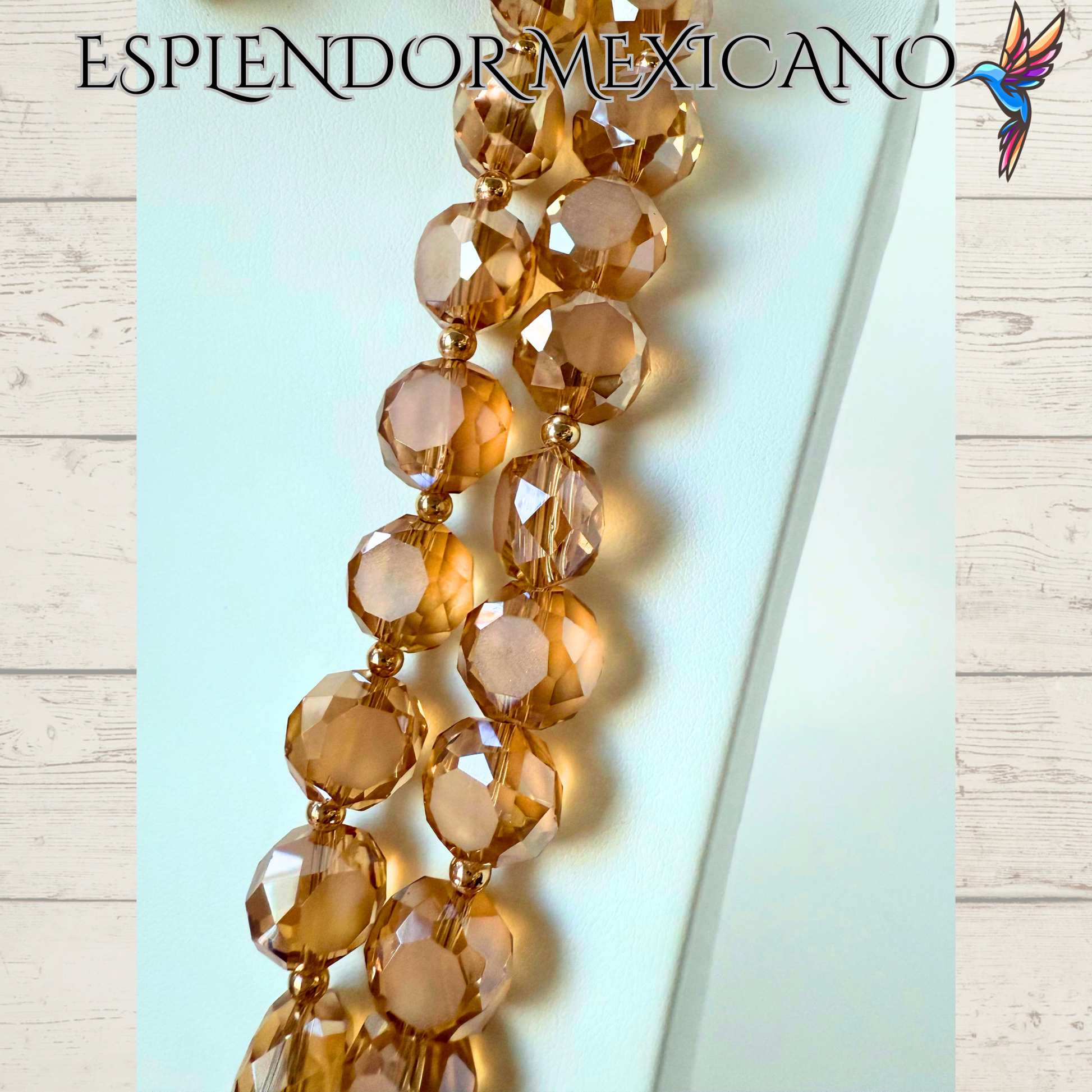 Beaded Golden Honey Faceted Cut Glass with Natural Stone pendant Necklace