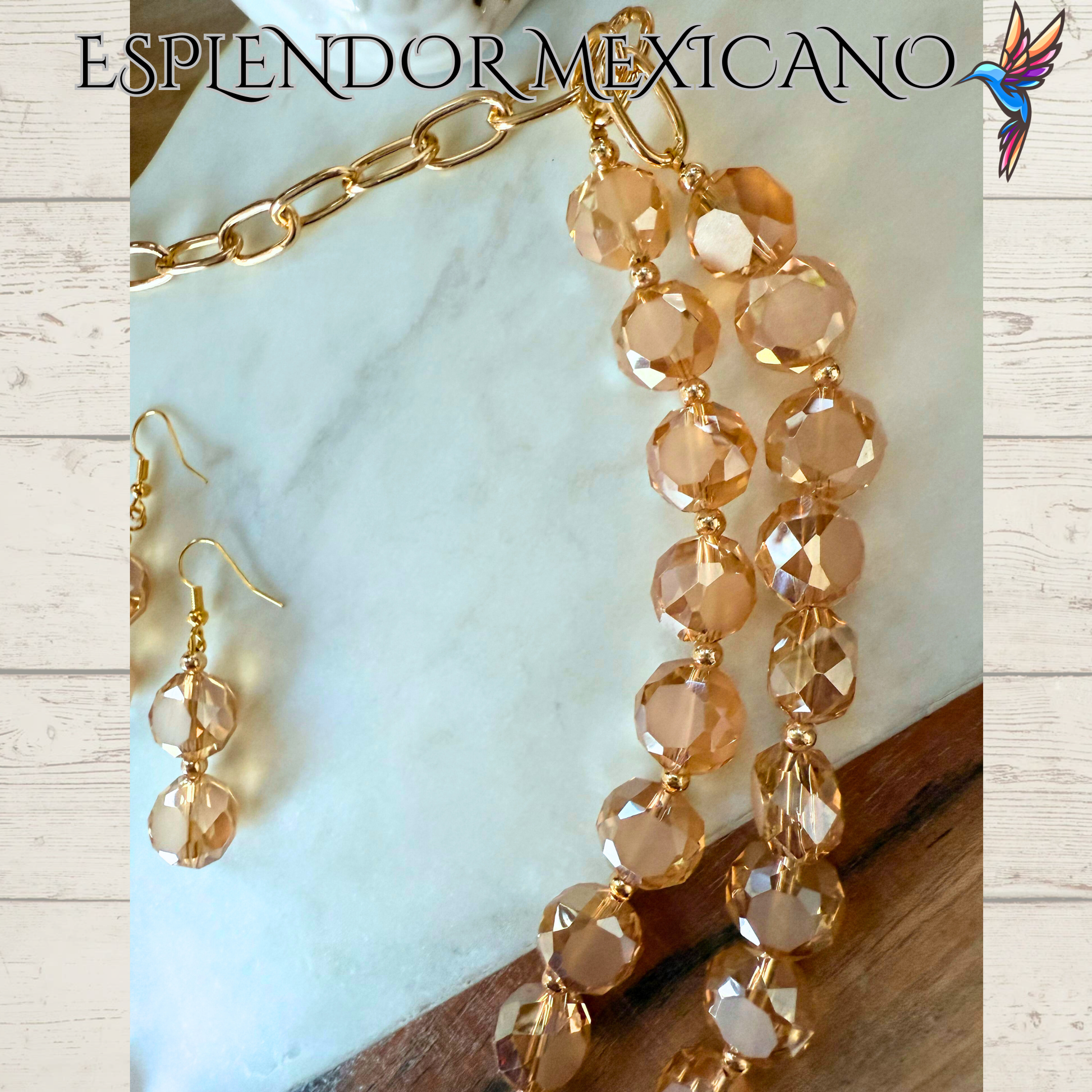 Beaded Golden Honey Faceted Cut Glass with Natural Stone pendant Necklace