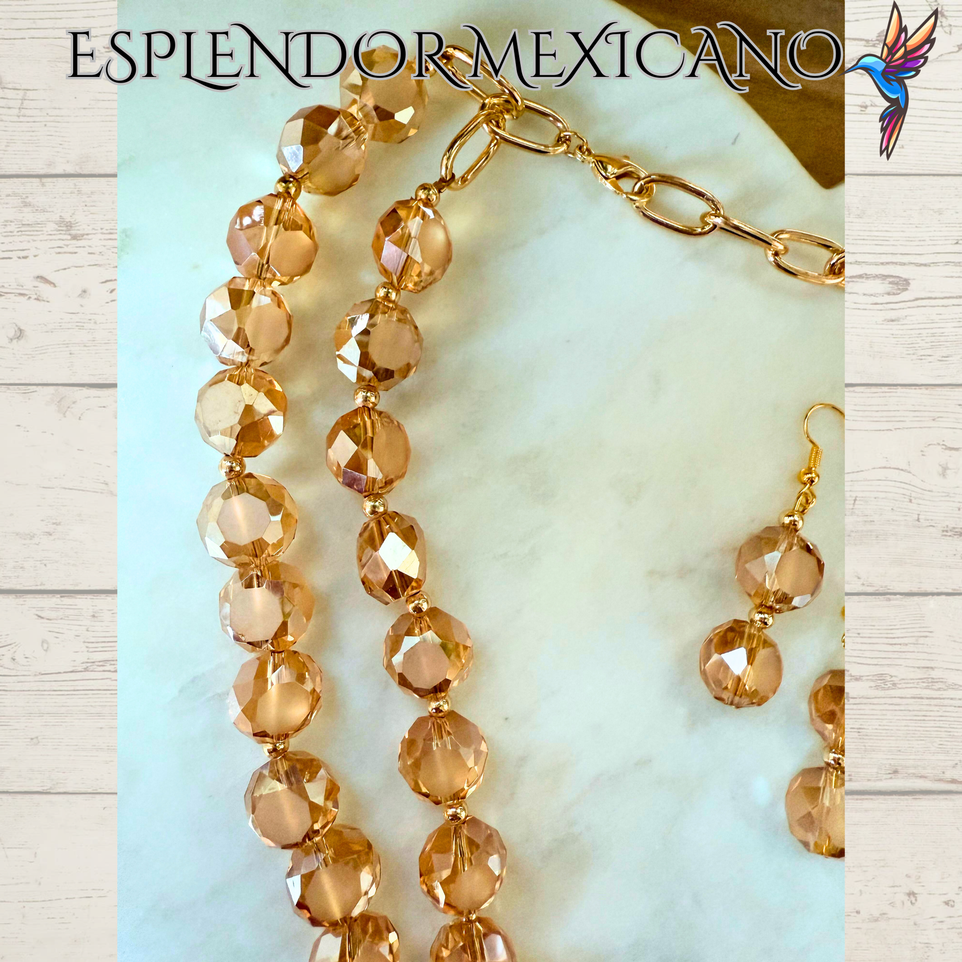 Beaded Golden Honey Faceted Cut Glass with Natural Stone pendant Necklace