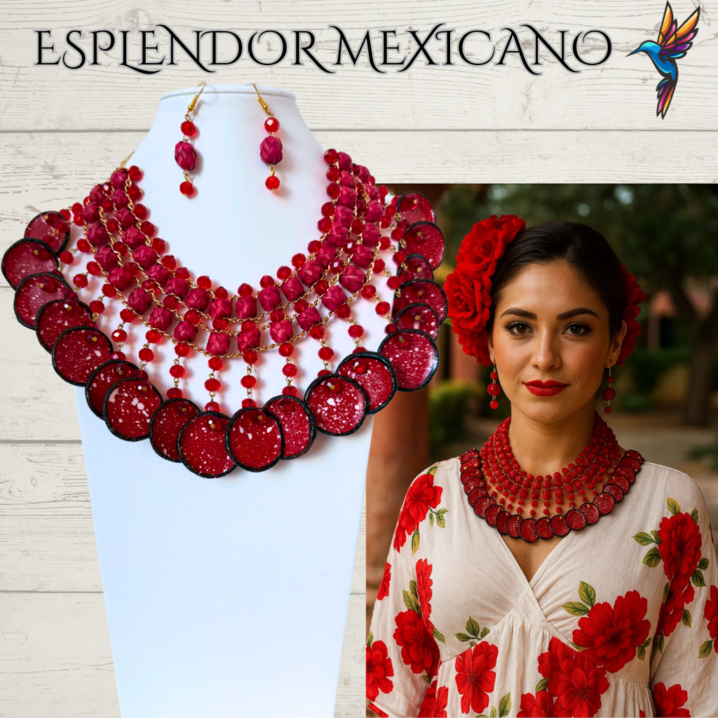 ❤️ Fiesta Dreams Statement Necklace Set – Talavera Clay Platitos, Palm & Glass Beads