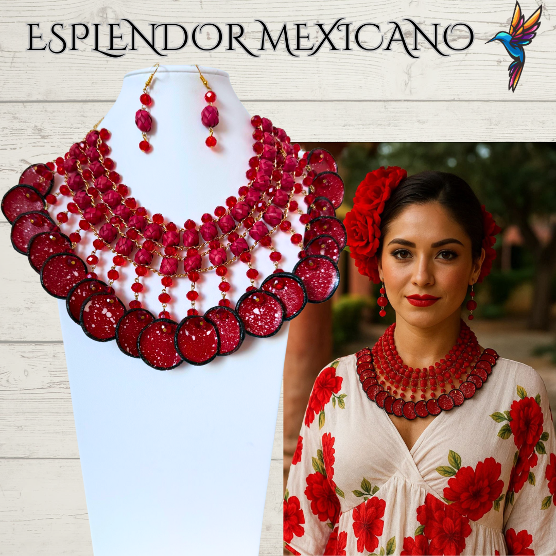 ❤️ Fiesta Dreams Statement Necklace Set – Talavera Clay Platitos, Palm & Glass Beads