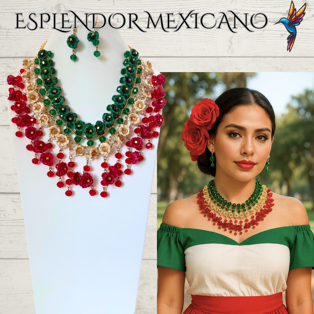 💚🤍❤️ Natural Palm Statement Necklace Set – Handmade & Glass Beads