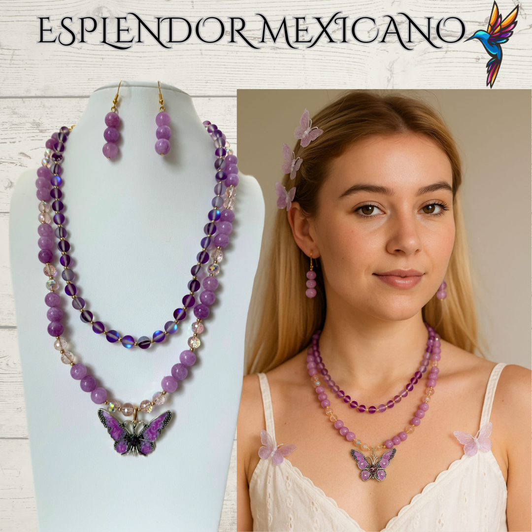 💜 Purple Handmade Beaded Butterfly Necklace