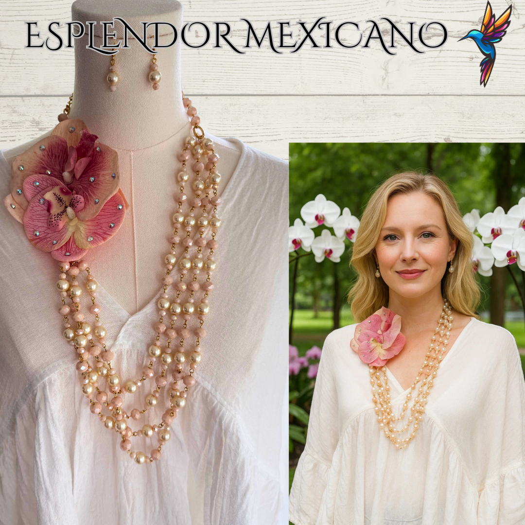 🌸 Bold Orchid Necklace Set – Handmade in Mexico