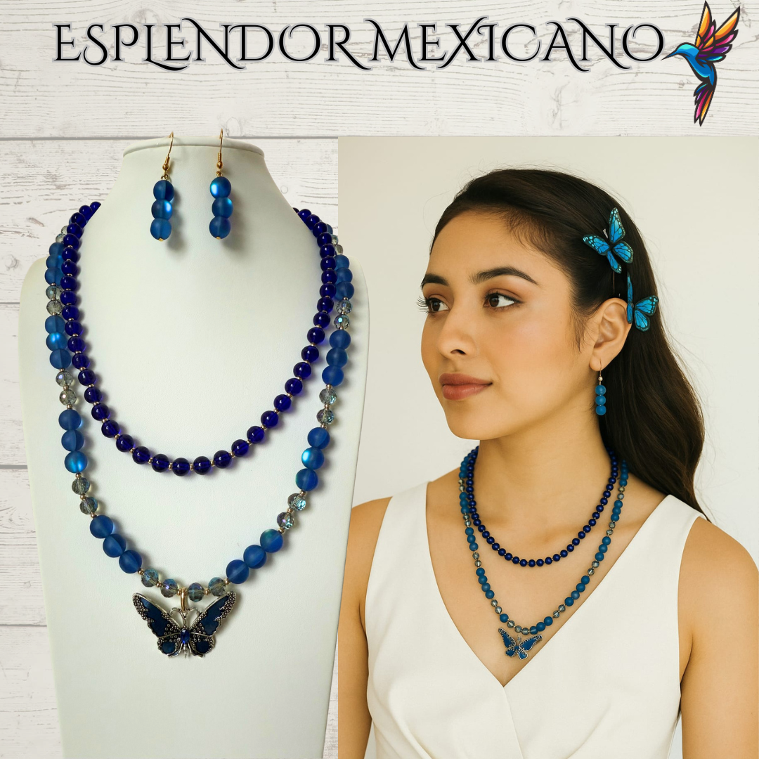 💙 Blue Butterfly Necklace – Handmade in Mexico