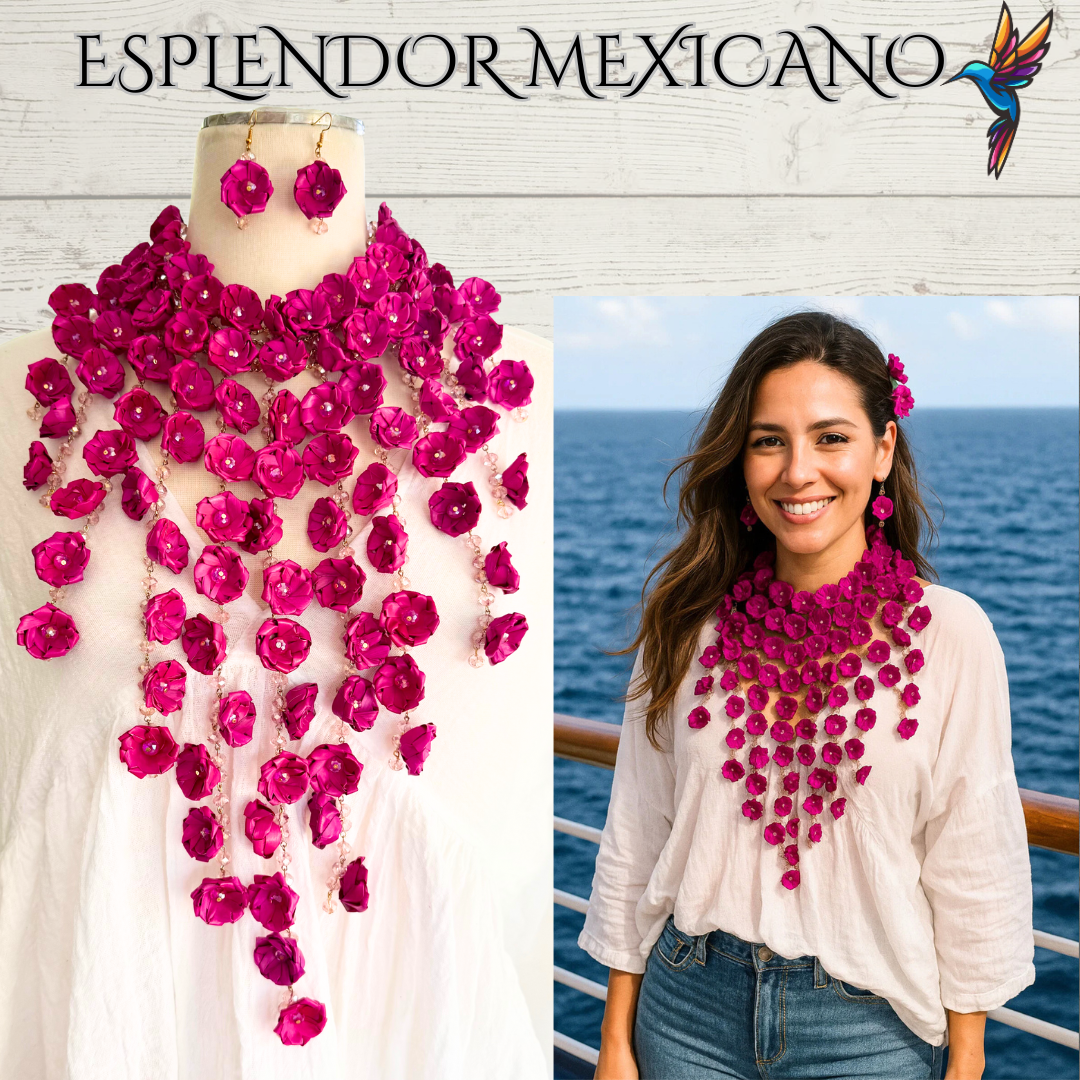 Mexican Artisanal Palm Necklace Jewelry Set/Palm Necklace & Earrings/Mexican Jewelry/Ethnic Necklace/Latina Style/Handmade in Mexico/Boho