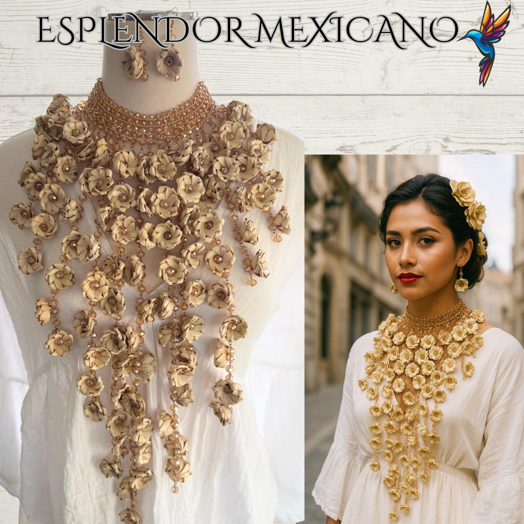 🤍 Palm Statement Necklace Set – Handmade in Mexico