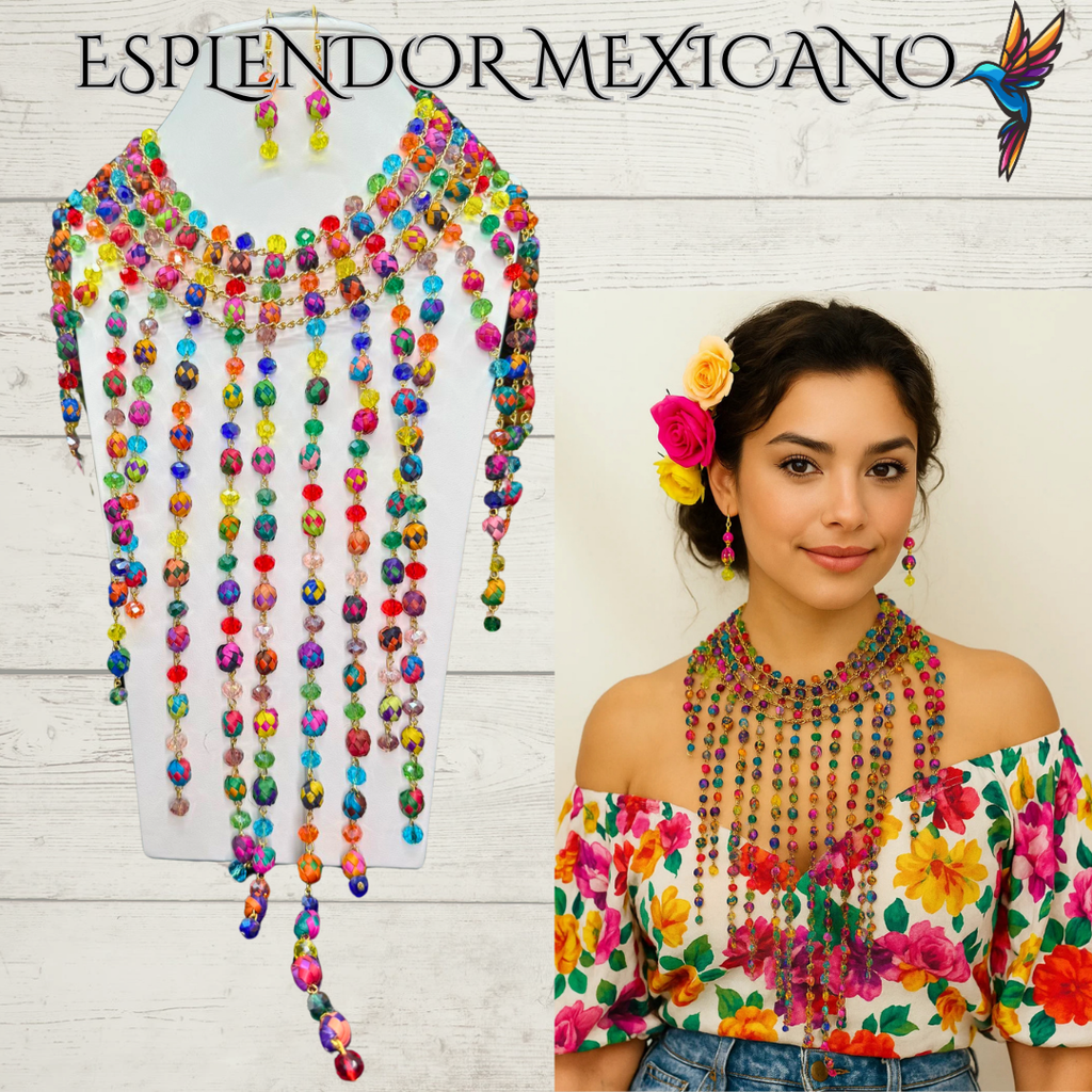 💖 Fiesta Dreams Necklace Set – Hand-Painted Palm & Beads