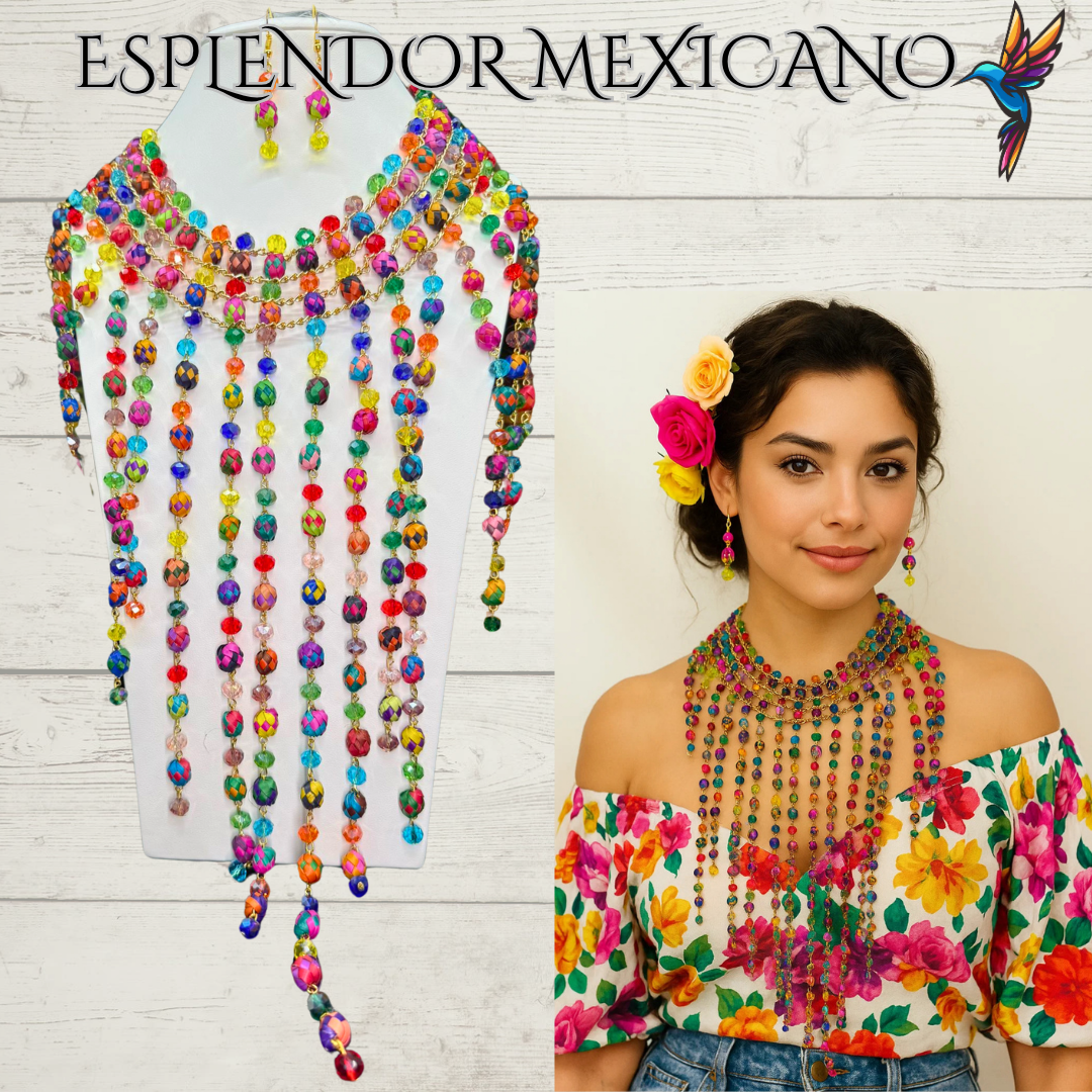 💖 Fiesta Dreams Necklace Set – Hand-Painted Palm & Beads