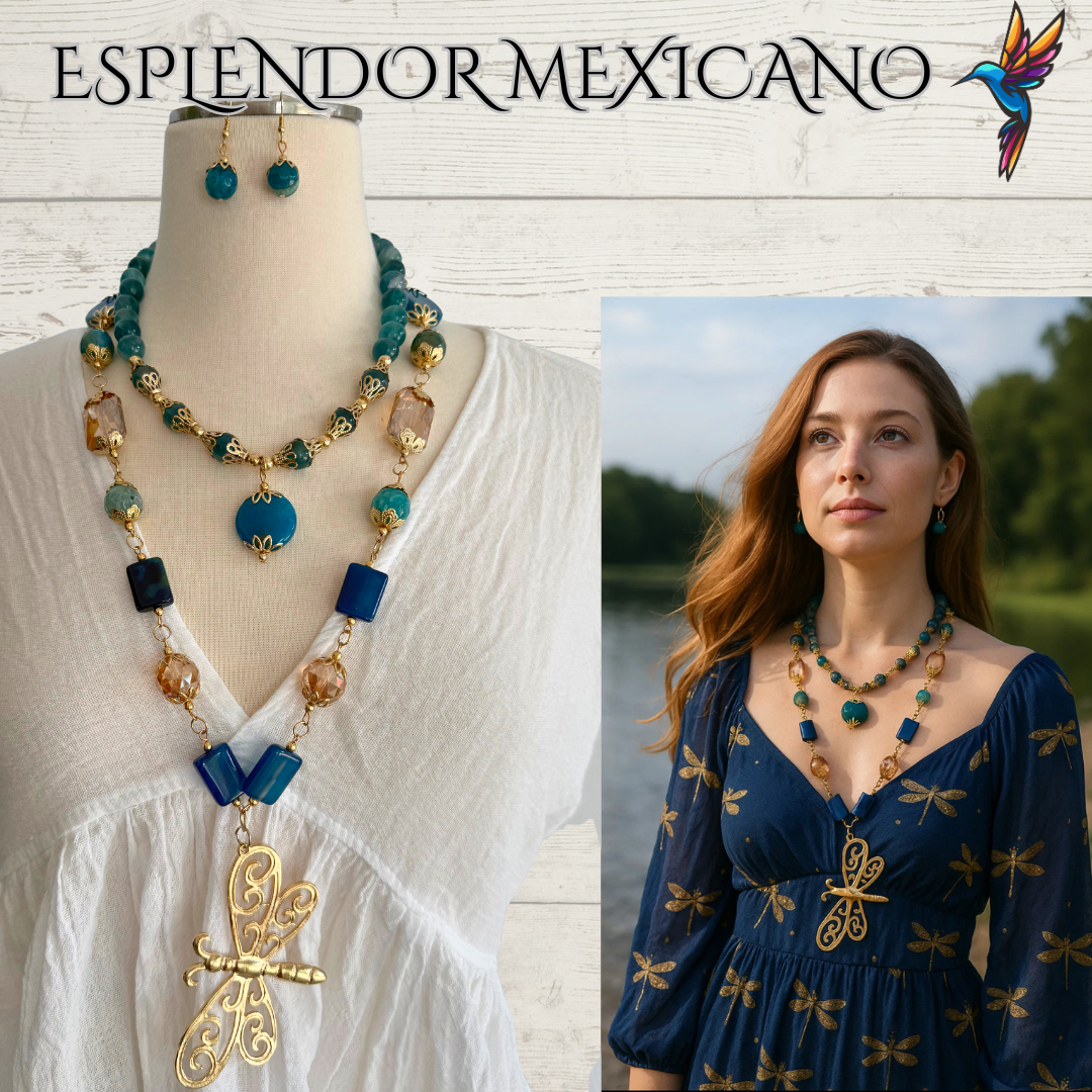 💙 Dragonfly Elegance Necklace – Handmade with Blue Agate & Charm