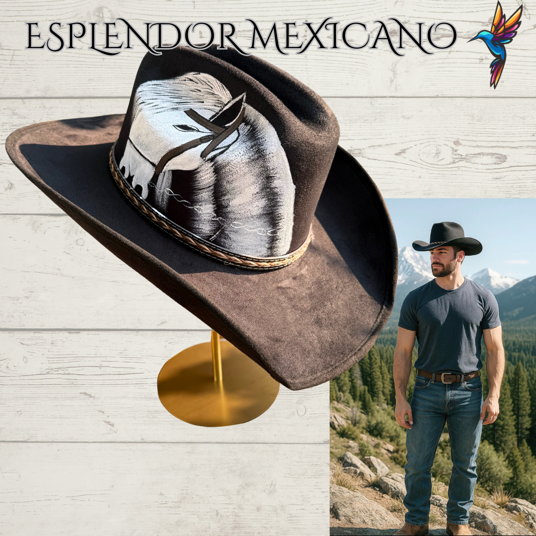 🤍 Hand-Painted White Horse Cowgirl Hat – Handmade in Mexico