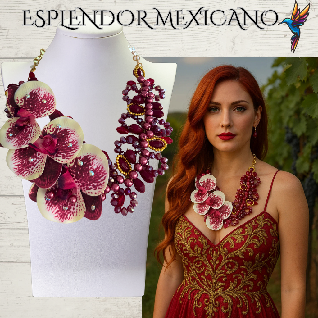 🌸 Bold Orchid Necklace Set – Handmade in Mexico
