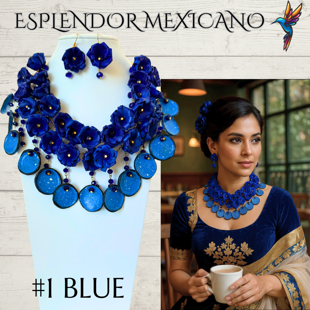 🌸 Fiesta Dreams Statement Necklace Set – Hand-Painted Talavera & Palm