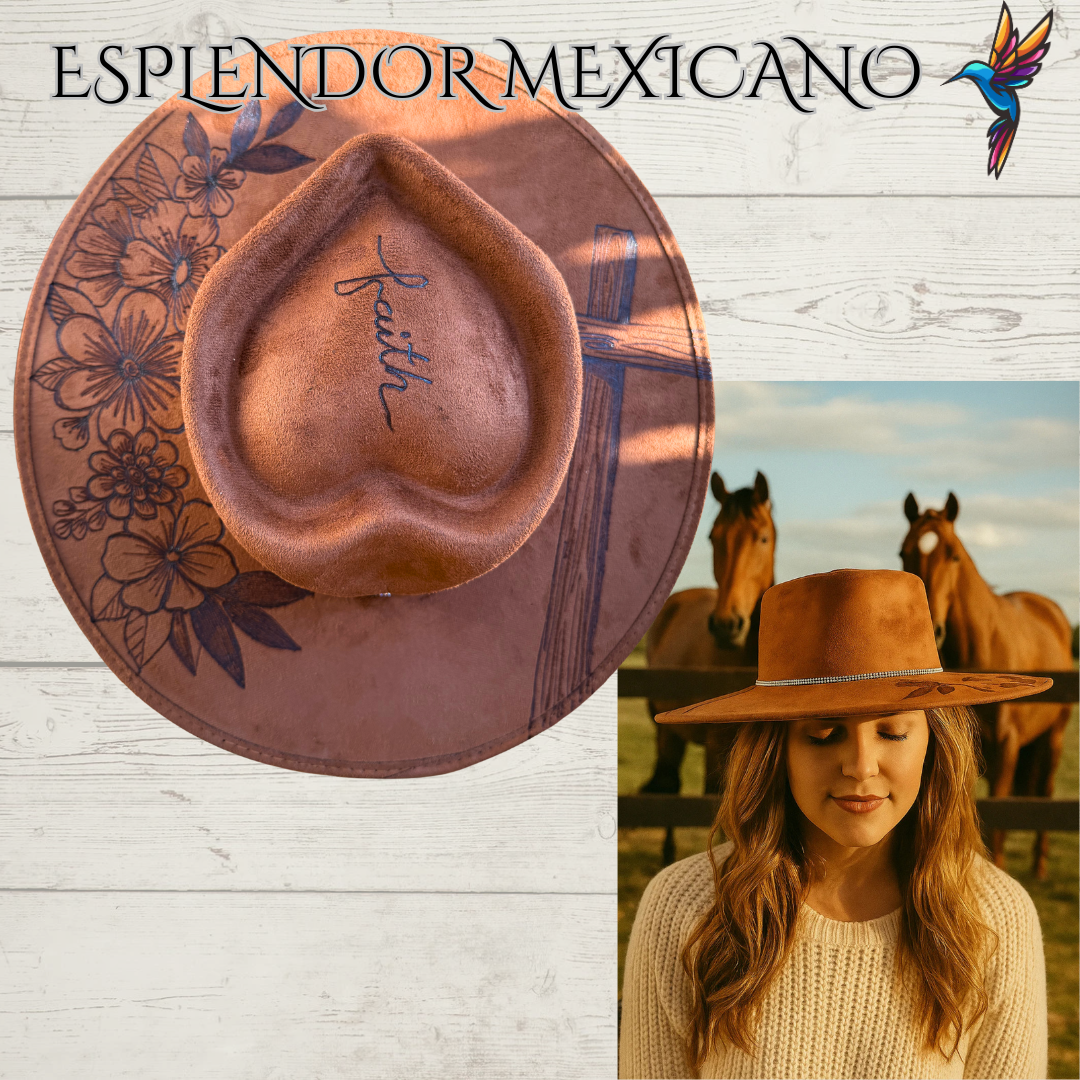 🤎 Handmade Suede Western Hat – “Faith” Design