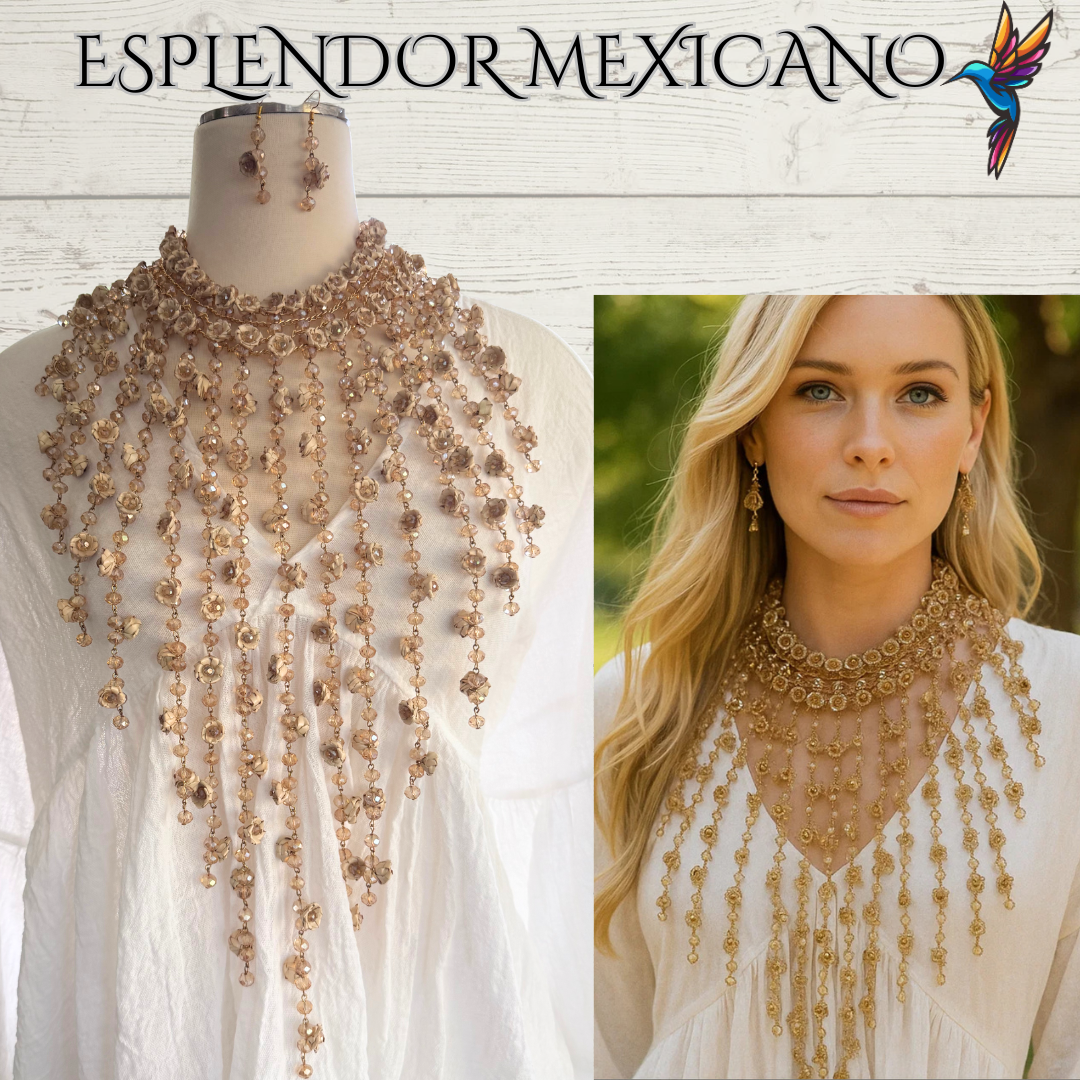 Mexican Artisanal Palm Necklace Jewelry Set/Palm Necklace & Earrings/Mexican Jewelry/Ethnic Necklace/Latina Style/Handmade in Mexico/Boho