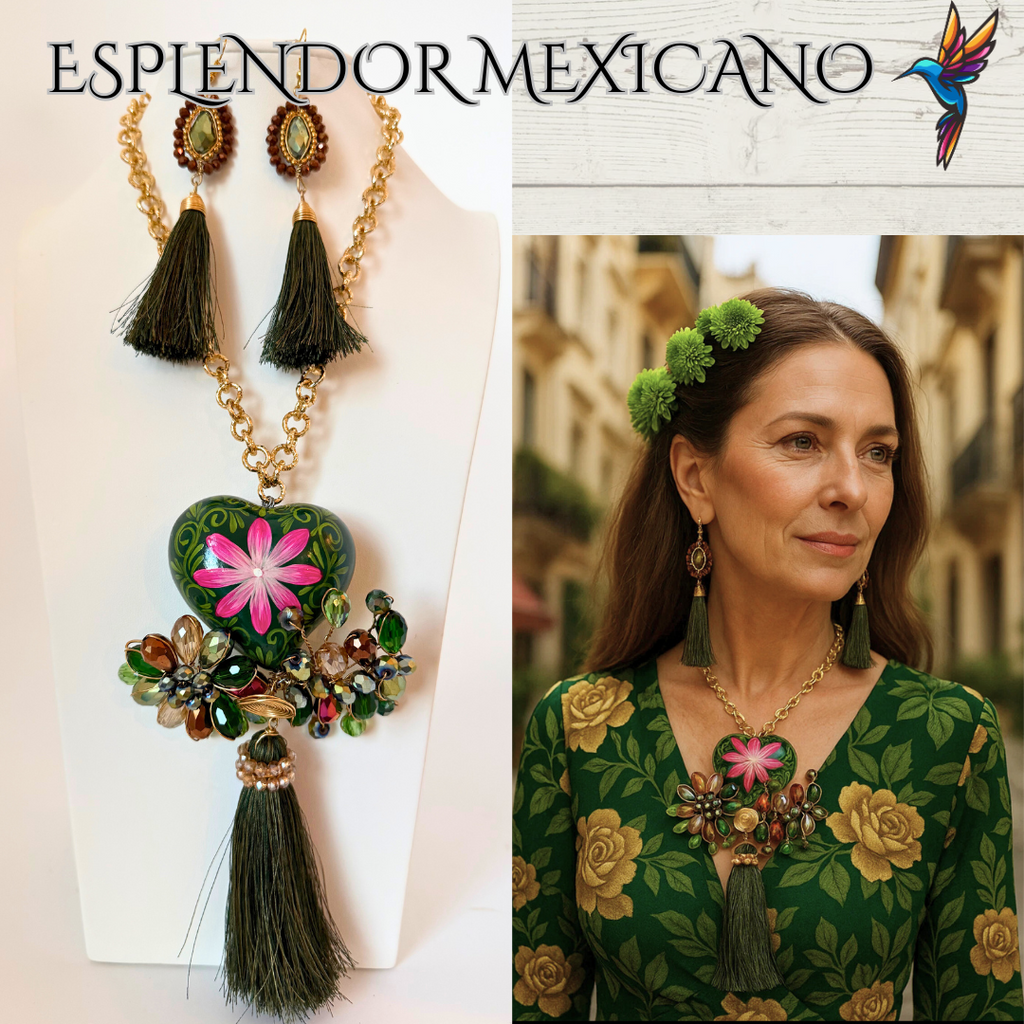 💚 Floral Heart Necklace Set – Handcrafted with Soul