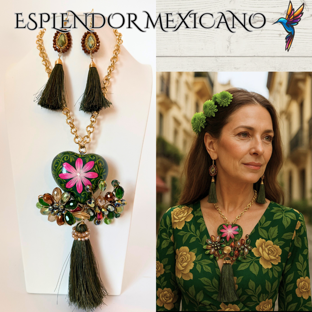 💚 Floral Heart Necklace Set – Handcrafted with Soul