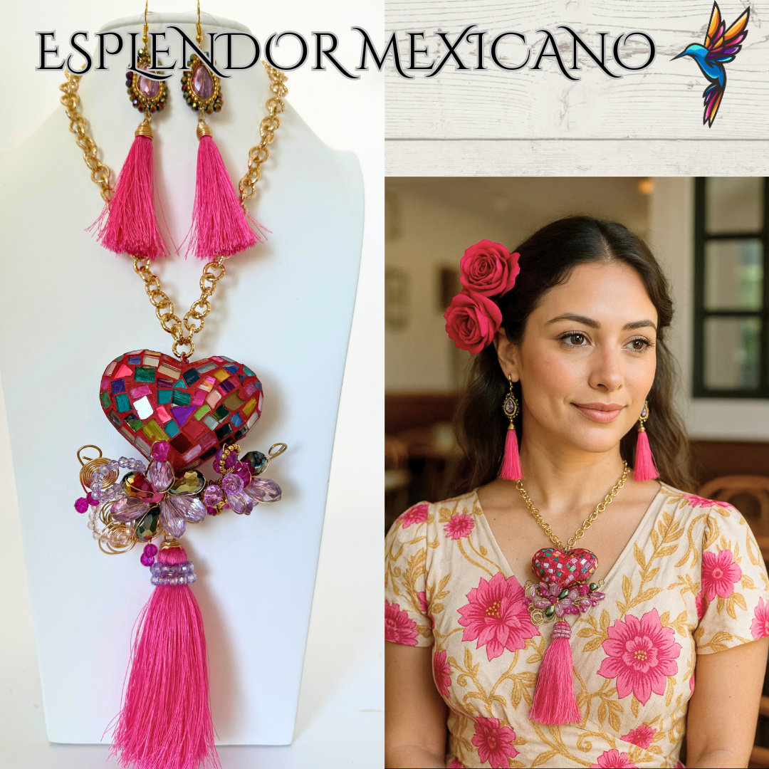 🩷 Multi-Color Heart Necklace Set – Handmade Clay & Glass