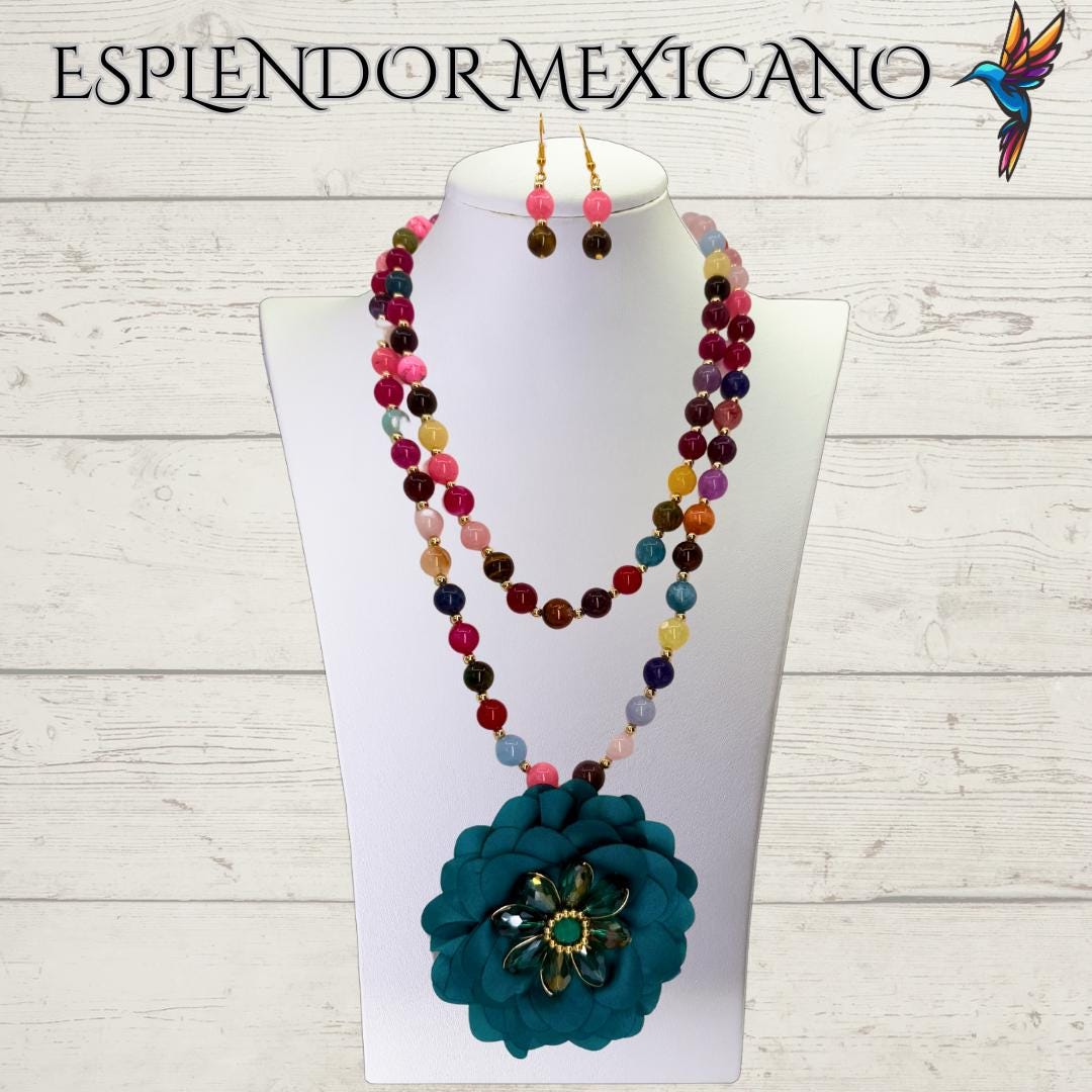 Mexican handmade Agate, Quartz, Tiger's Eye Necklace/Natural Stone Healing Crystal Spiritual Protection Gift /Beaded Stone Necklace