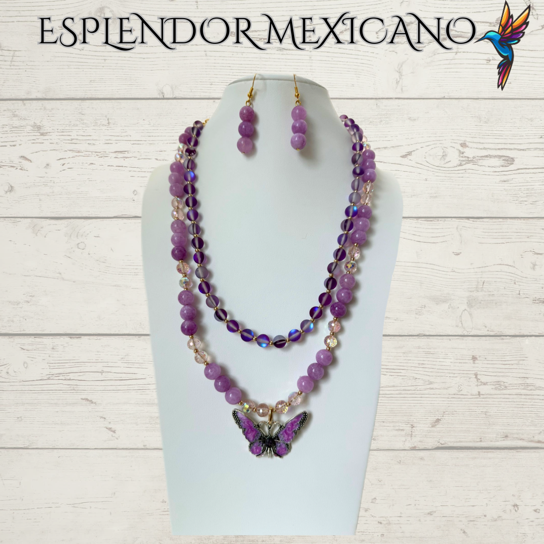 💜 Purple Handmade Beaded Butterfly Necklace