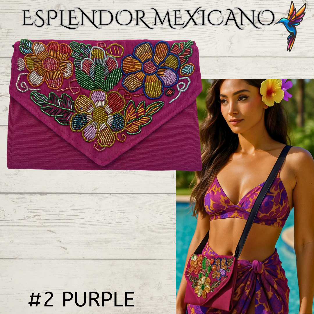 🌺 Handmade Embroidered Purse Clutch – Crossbody Convertible