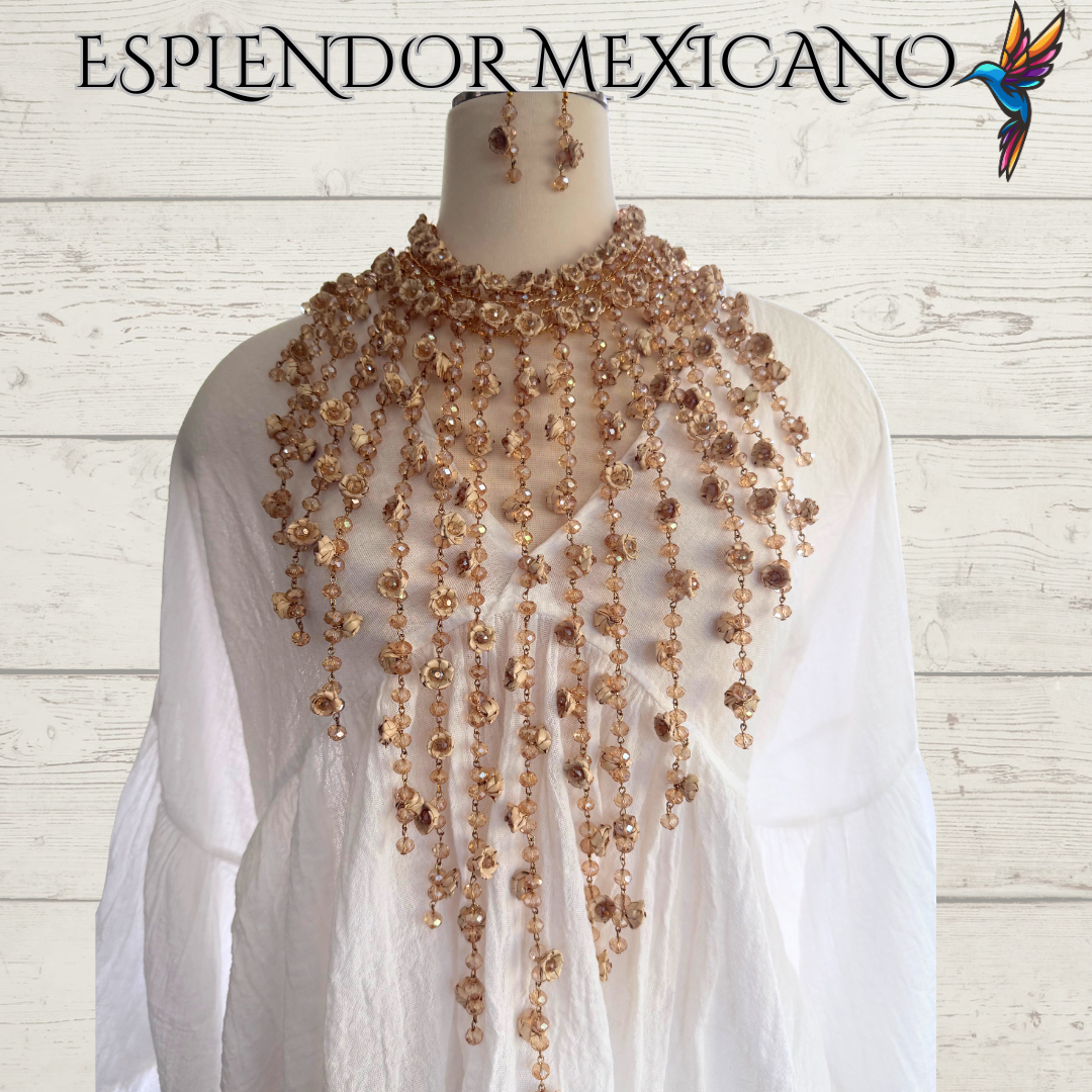 Mexican Artisanal Palm Necklace Jewelry Set/Palm Necklace & Earrings/Mexican Jewelry/Ethnic Necklace/Latina Style/Handmade in Mexico/Boho