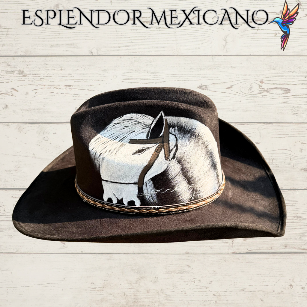 🤍 Hand-Painted White Horse Cowgirl Hat – Handmade in Mexico