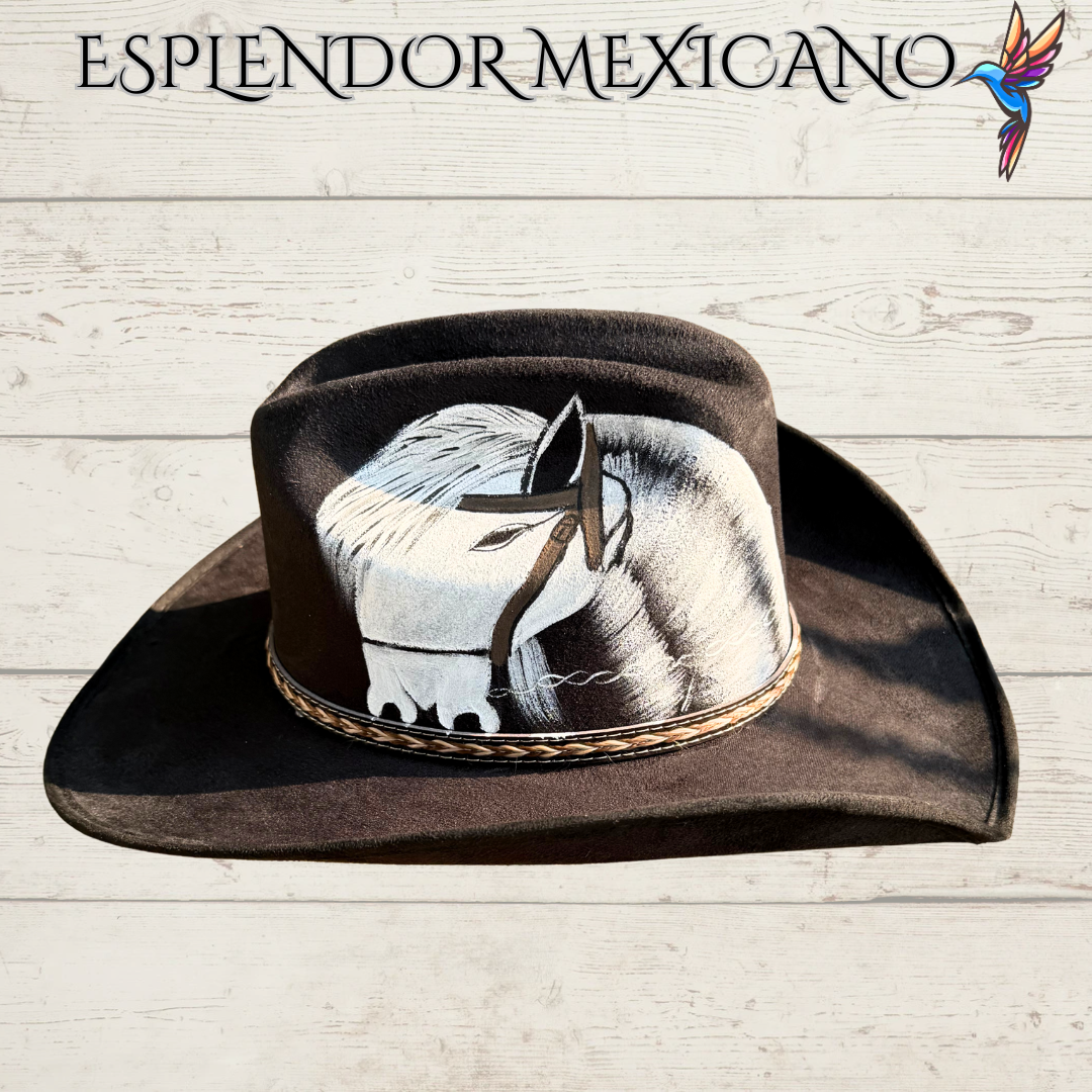 🤍 Hand-Painted White Horse Cowgirl Hat – Handmade in Mexico