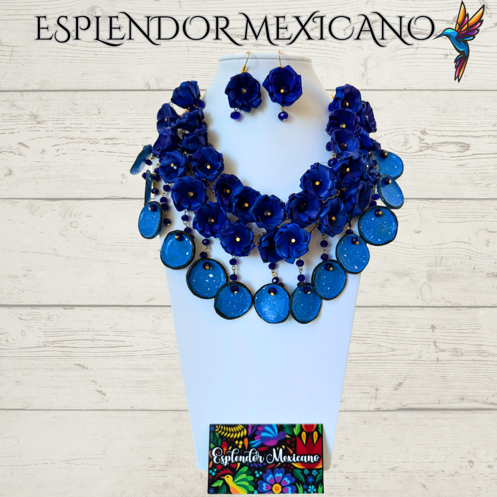 🌸 Fiesta Dreams Statement Necklace Set – Hand-Painted Talavera & Palm