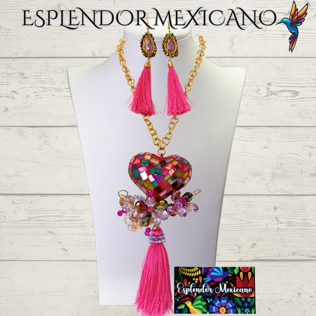 🩷 Multi-Color Heart Necklace Set – Handmade Clay & Glass