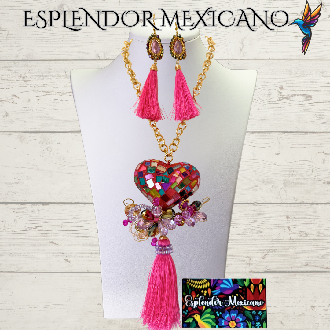 🩷 Multi-Color Heart Necklace Set – Handmade Clay & Glass